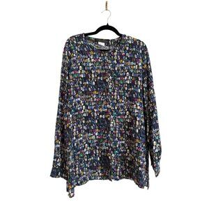 NWT Marina Rinaldi Balocco Silk Multicolor Blouse Women's Size Large $575 [jb]